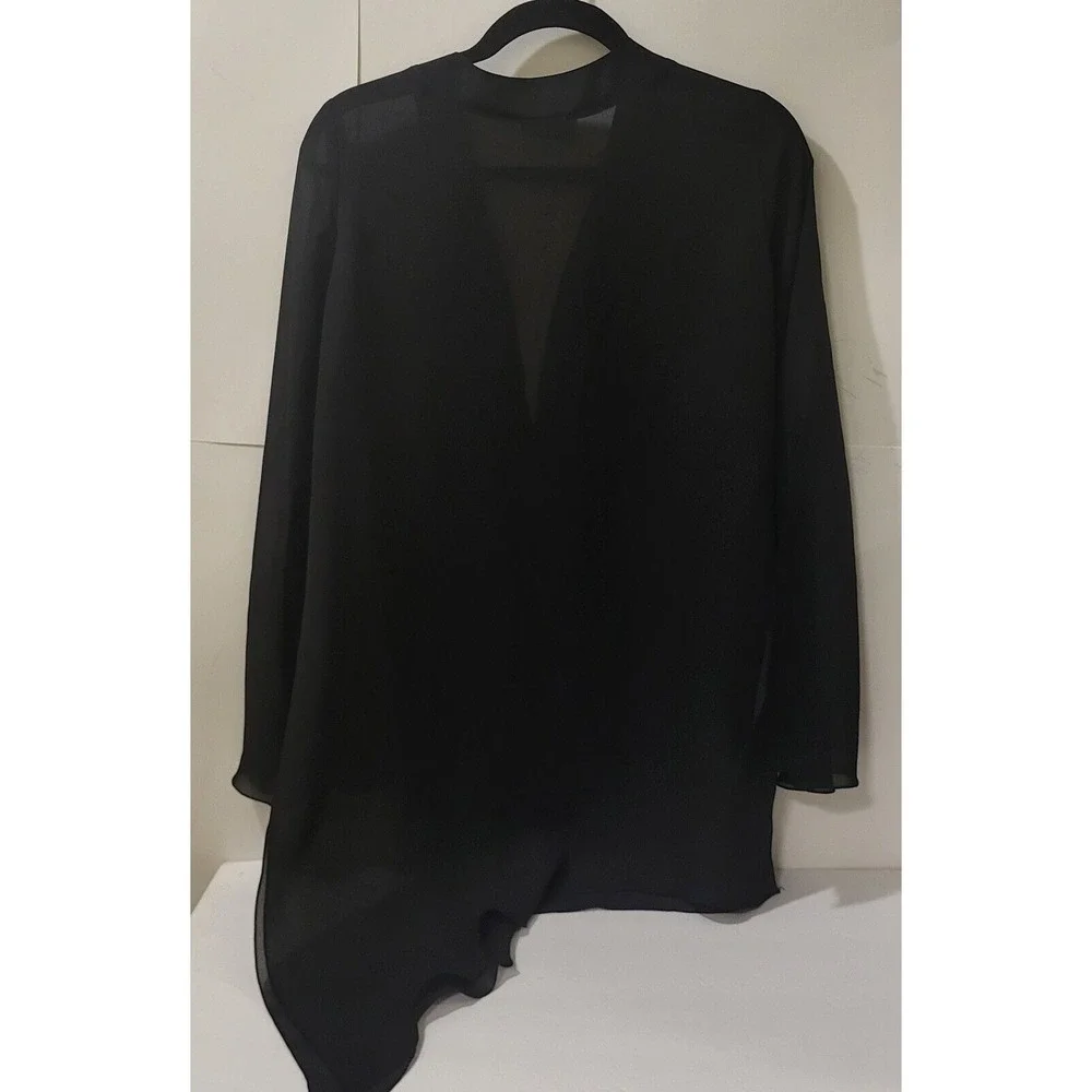 Vintage,La Palapa, Black Chiffon Asymetric Women's Top, Bell Sleeves, Size M USA - Picture 4 of 8